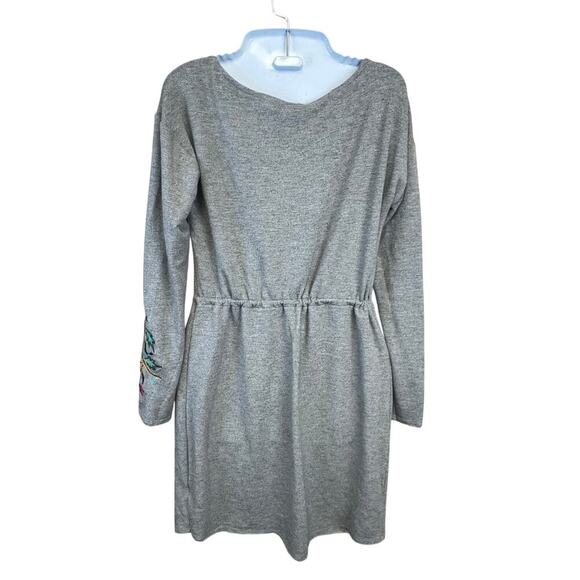 Dolan T-Shirt Anthropolgie Port Maria Gray Floral Embroidered Sweatshirt Dress M - Picture 8 of 12